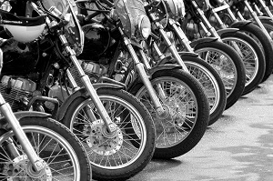 line of motorcycles parked